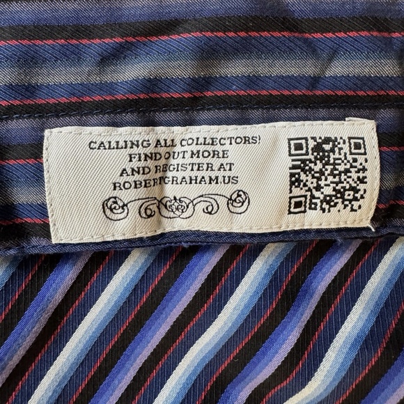 Robert Graham Rare Dragons Pattern Mens Shirt Size XL Purple Blue Flip Cuffs - Picture 9 of 13